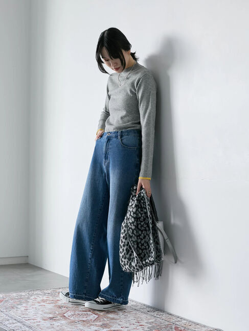 Samansa Mos2 blue「【Hug knit】リブハイネックプルオーバー」|ニット・セーター|