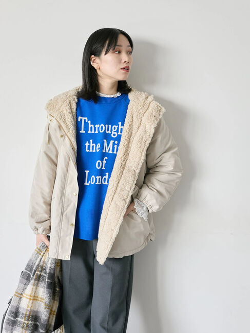 Samansa Mos2 blue「リバーシブルボアマウンテンパーカー」|ブルゾン・スタジャン|ライトベージュ