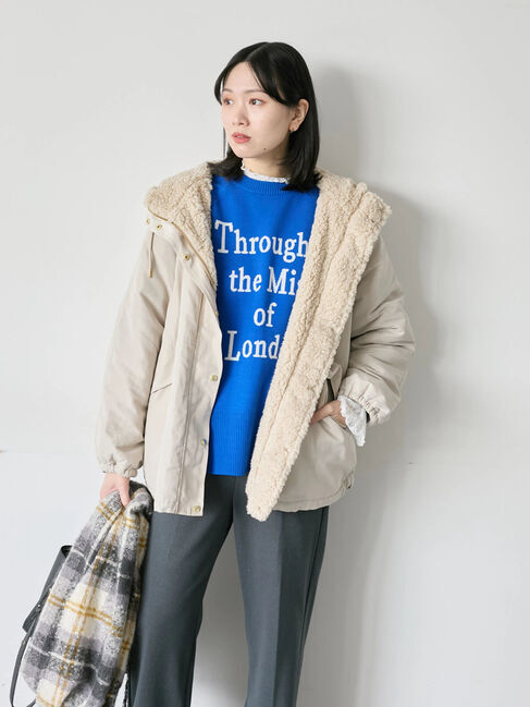 Samansa Mos2 blue「リバーシブルボアマウンテンパーカー」|ブルゾン・スタジャン|