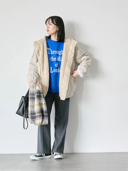 Samansa Mos2 blue「リバーシブルボアマウンテンパーカー」|ブルゾン・スタジャン|