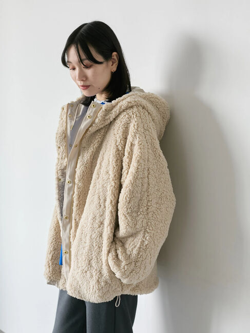 Samansa Mos2 blue「リバーシブルボアマウンテンパーカー」|ブルゾン・スタジャン|