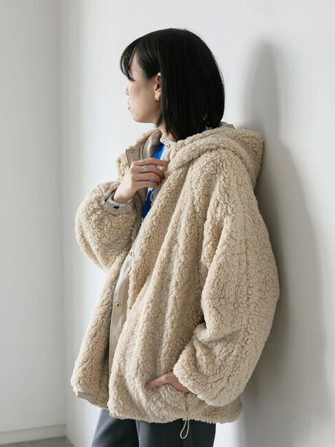 Samansa Mos2 blue「リバーシブルボアマウンテンパーカー」|ブルゾン・スタジャン|