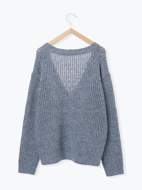 Samansa Mos2 blue「ラメニットVネックカーディガン」|カーディガン|