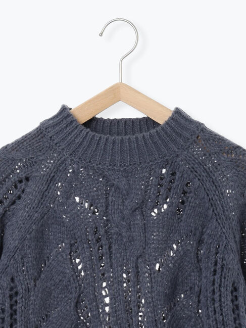 Samansa Mos2 blue「透かしケーブルニットプルオーバー」|ニット・セーター|