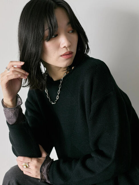 Samansa Mos2 blue「◎スクエア編みニット」|ニット・セーター|ブラック