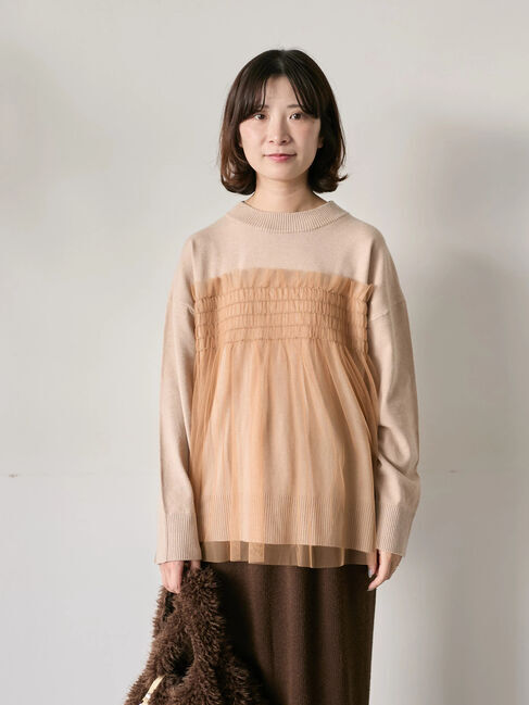 Samansa Mos2 blue「◎チュールドッキングニット」|ニット・セーター|