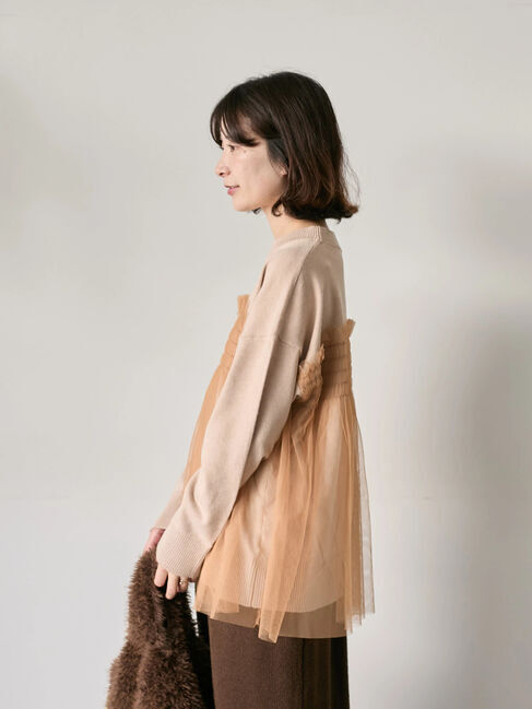 Samansa Mos2 blue「◎チュールドッキングニット」|ニット・セーター|