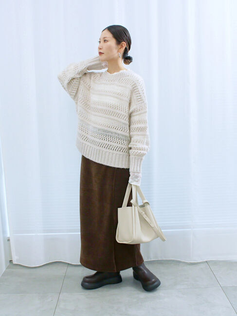 Samansa Mos2 blue「透かし柄ニットプルオーバー」|ニット・セーター|