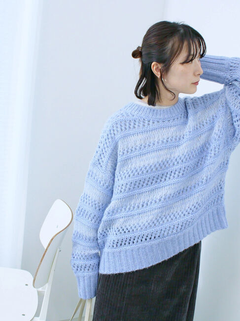 Samansa Mos2 blue「透かし柄ニットプルオーバー」|ニット・セーター|