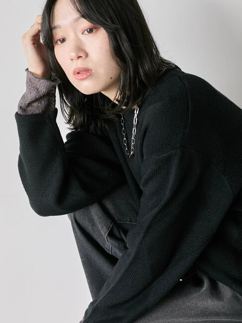 Samansa Mos2 blue「【帯電防止】袖口レースプルオーバー」|Tシャツ・カットソー|