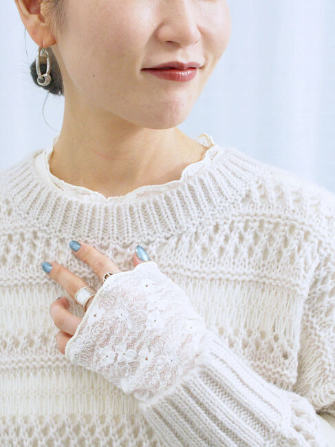 Samansa Mos2 blue「【帯電防止】袖口レースプルオーバー」|Tシャツ・カットソー|