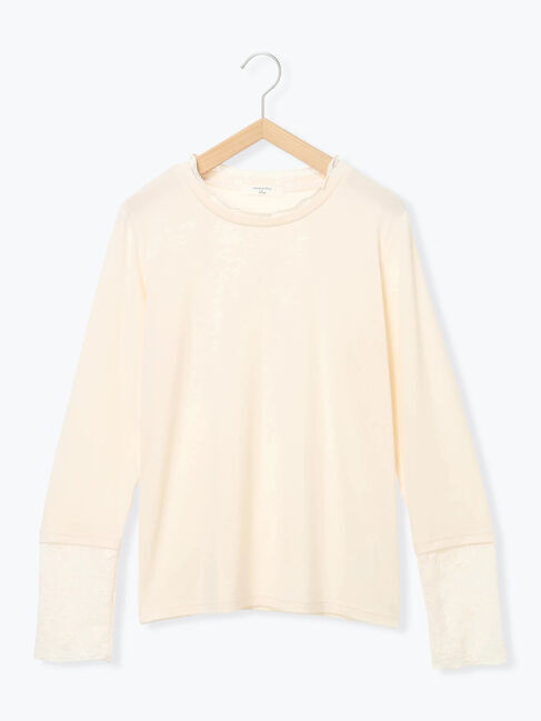 Samansa Mos2 blue「【帯電防止】袖口レースプルオーバー」|Tシャツ・カットソー|