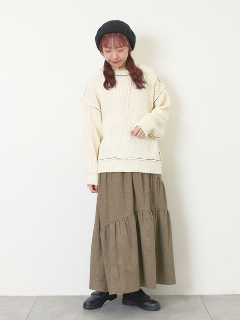 Samansa Mos2「ケーブルパッチワークステッチプルオーバー」|ニット・セーター|