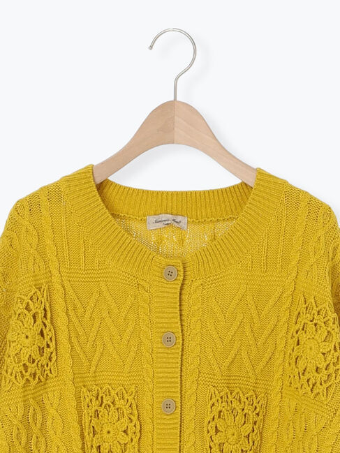 Samansa Mos2「クロシェ風パッチワークニットカーディガン」|カーディガン|