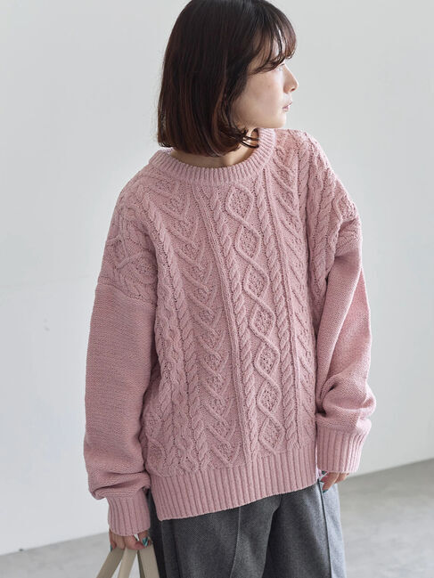 Samansa Mos2 blue「ラメモールケーブルニットプルオーバー」|ニット・セーター|