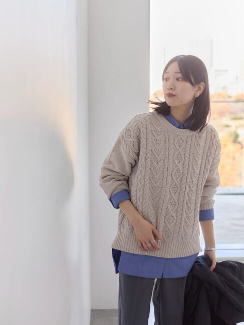 Samansa Mos2 blue「ラメモールケーブルニットプルオーバー」|ニット・セーター|