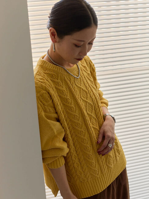 Samansa Mos2 blue「ラメモールケーブルニットプルオーバー」|ニット・セーター|