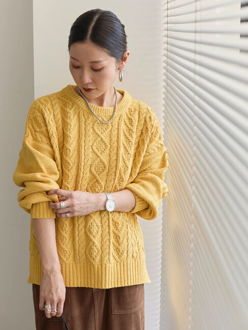 Samansa Mos2 blue「ラメモールケーブルニットプルオーバー」|ニット・セーター|