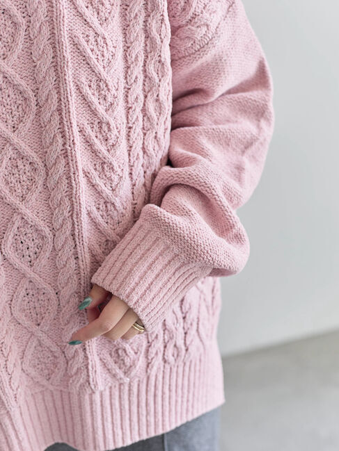 Samansa Mos2 blue「ラメモールケーブルニットプルオーバー」|ニット・セーター|