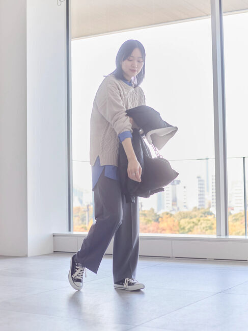 Samansa Mos2 blue「ラメモールケーブルニットプルオーバー」|ニット・セーター|