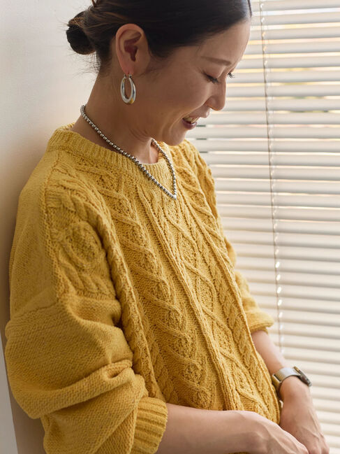 Samansa Mos2 blue「ラメモールケーブルニットプルオーバー」|ニット・セーター|