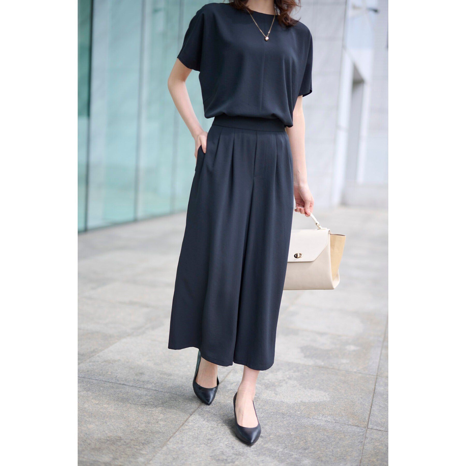 UNTITLED「【大人気セットアップ！！快適なはき心地】リラックス ガウチョパンツ」|その他|ブラック(019)