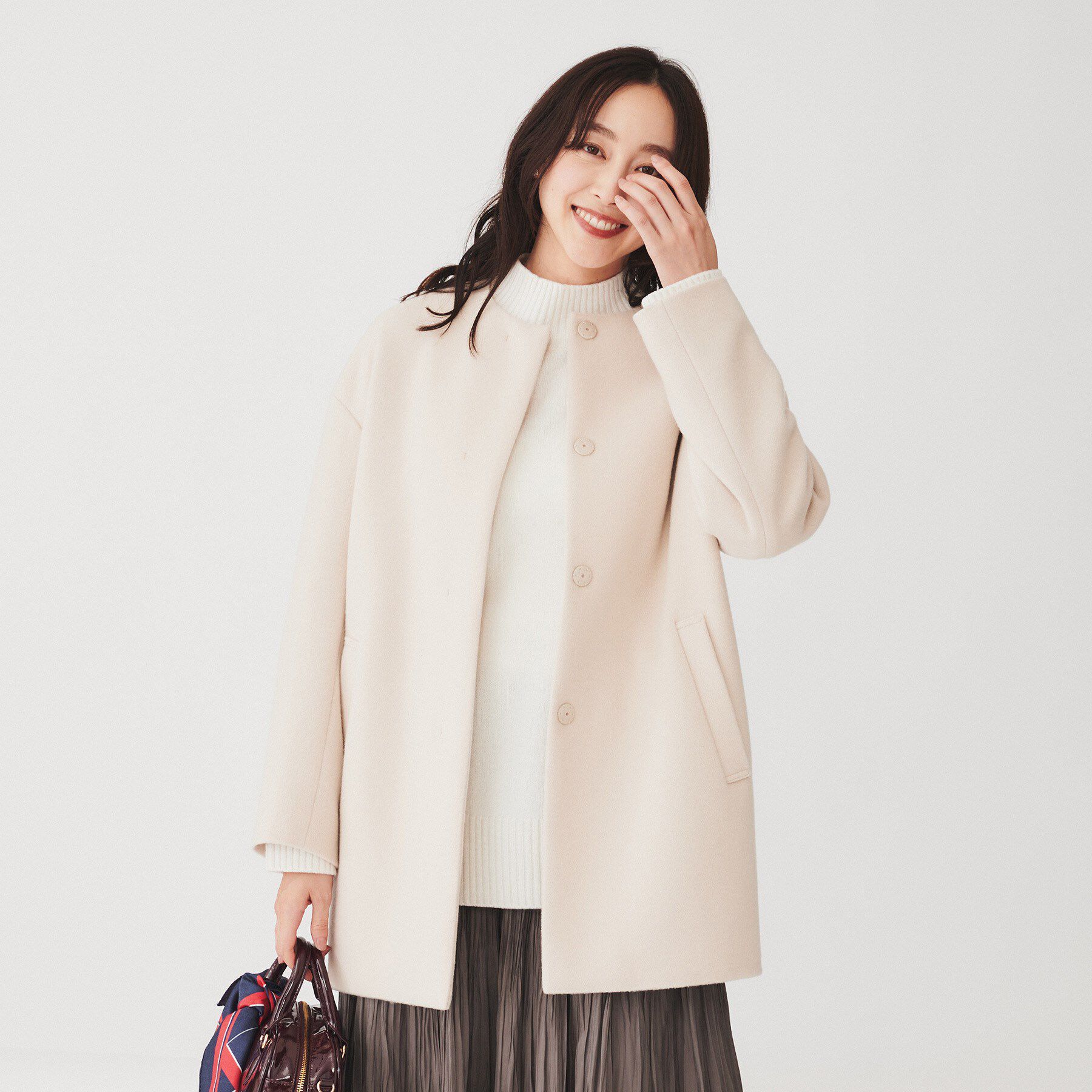 UNTITLED「【日本製】ミディ丈ノーカラーコート」|ノーカラーコート|