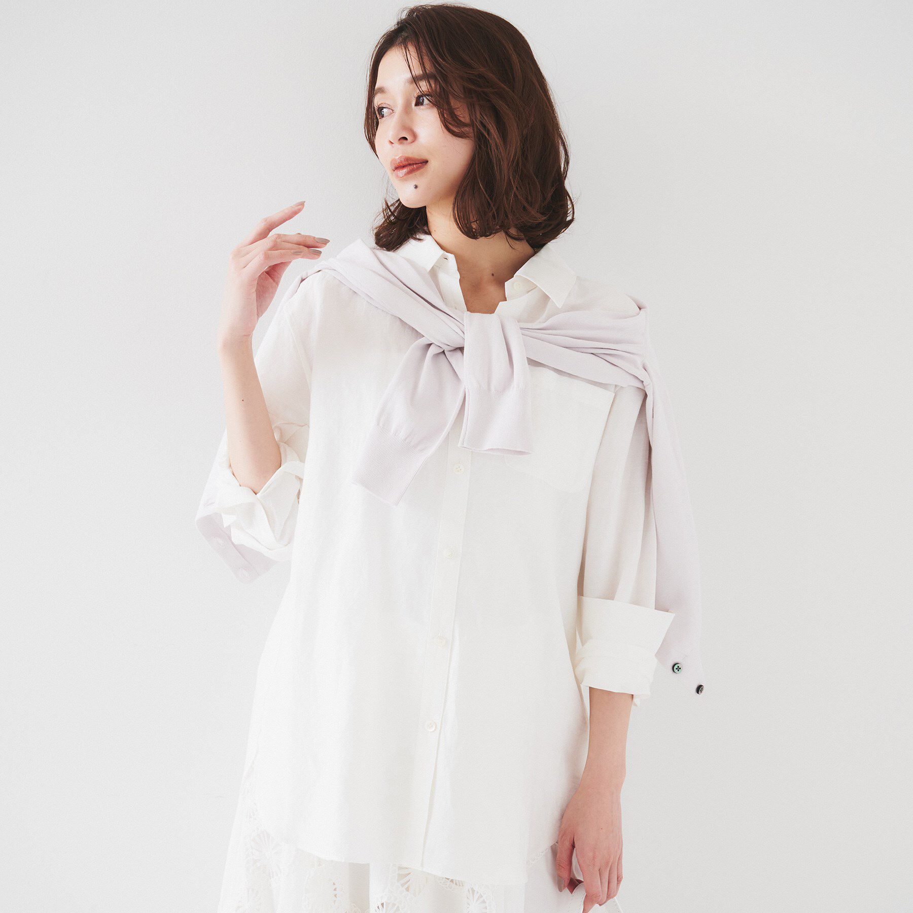 UNTITLED「【セットアップ可能/手洗い可】リネン混 ベーシックシャツ」|シャツ・ブラウス|オフホワイト(003