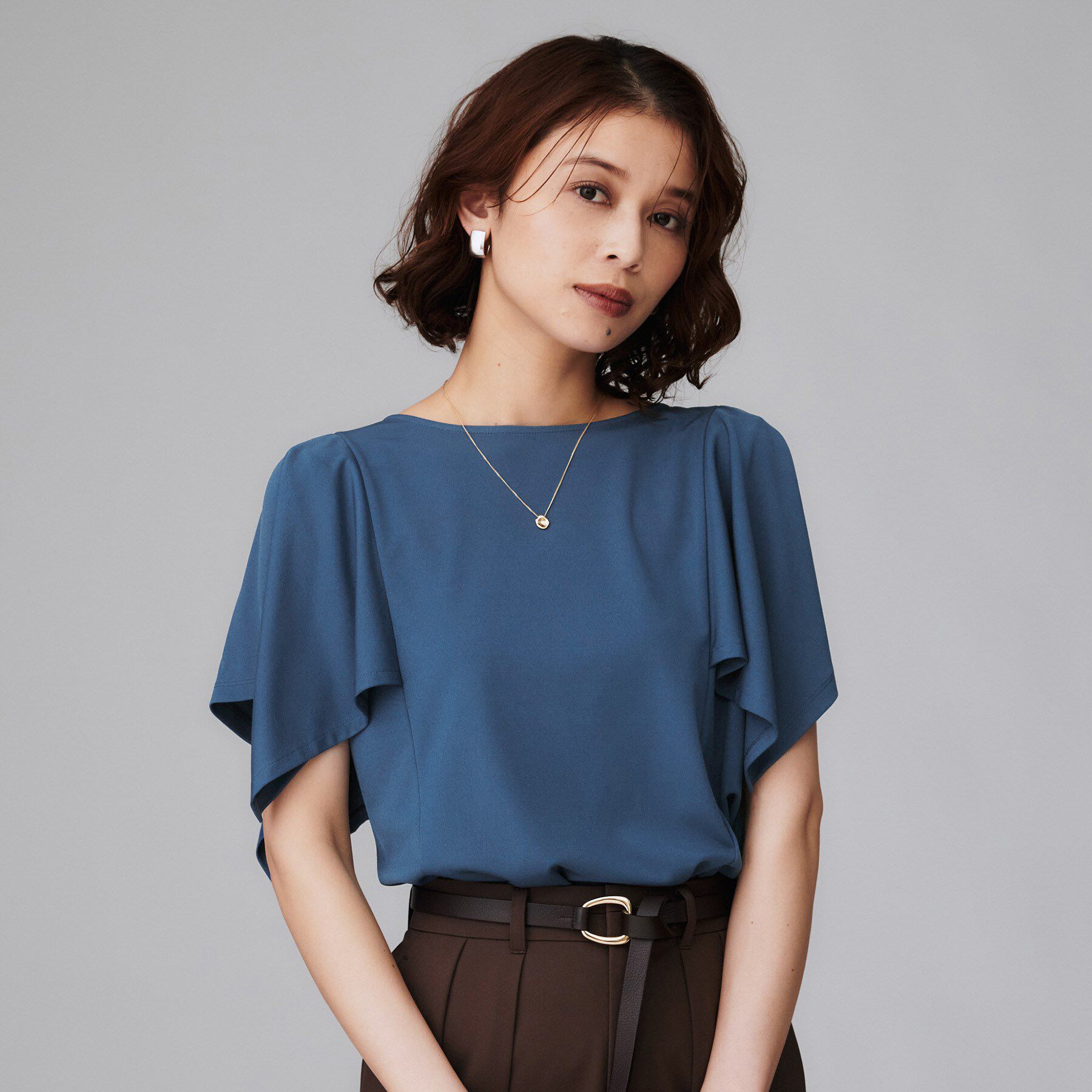 UNTITLED「【きれいめ／接触冷感／日本製】ハンカチスリーブプルオーバー」|Tシャツ・カットソー|ブルー(093)