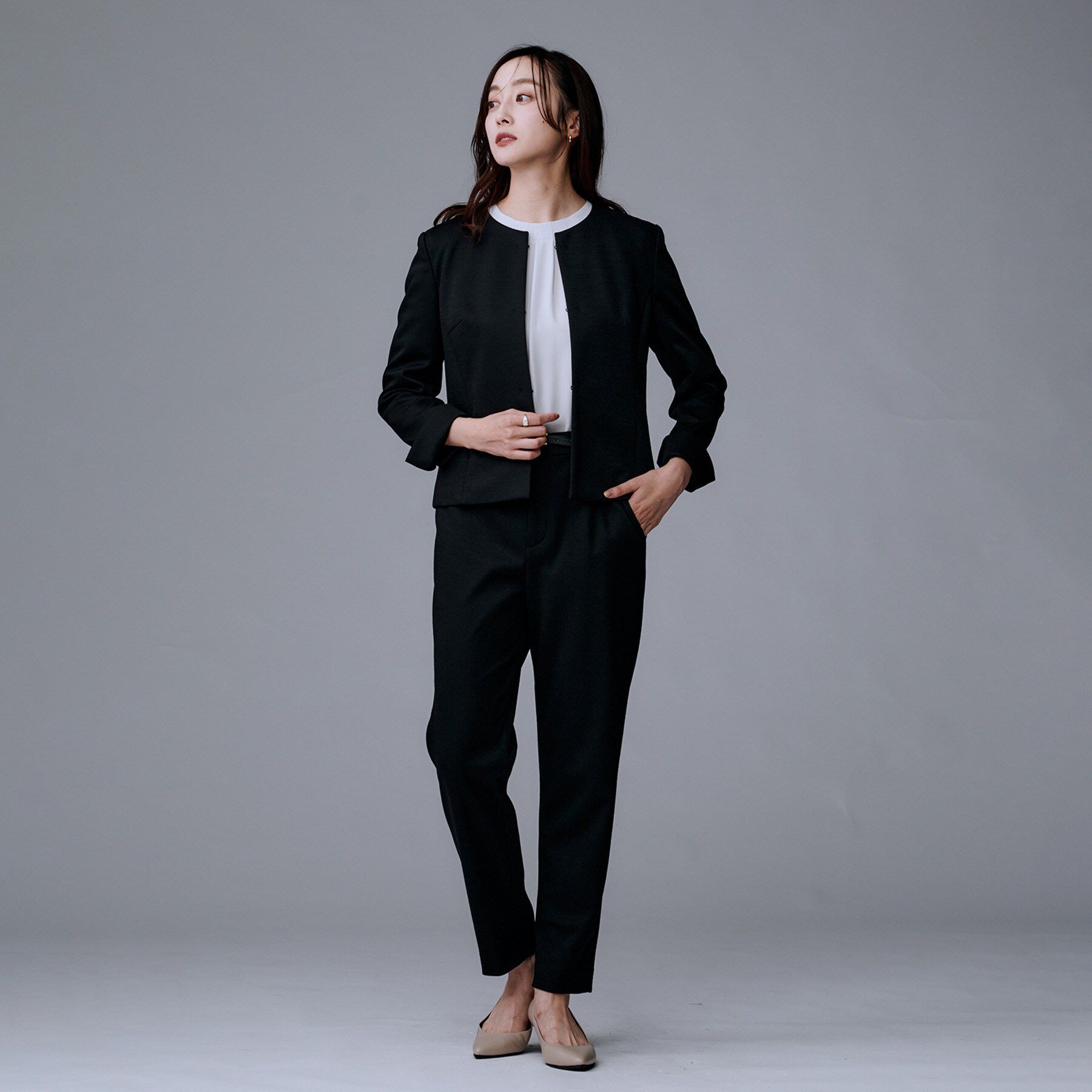 UNTITLED「【洗えるスーツ/ストレッチ】ウール混ジャージ ノーカラージャケット」|ノーカラージャケット|