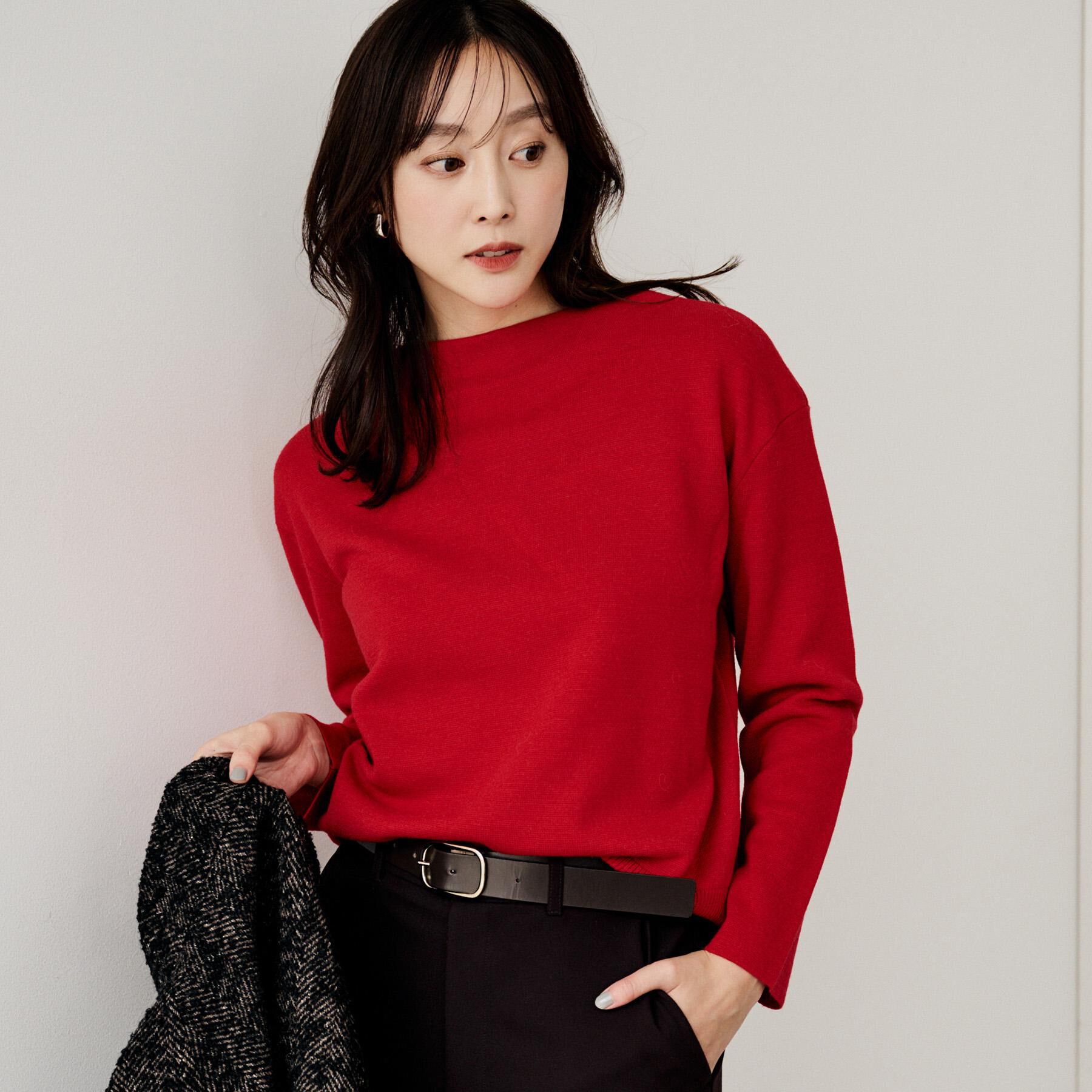 UNTITLED「【洗える】モックネックミラノリブニット」|ニット・セーター|レッド(062)