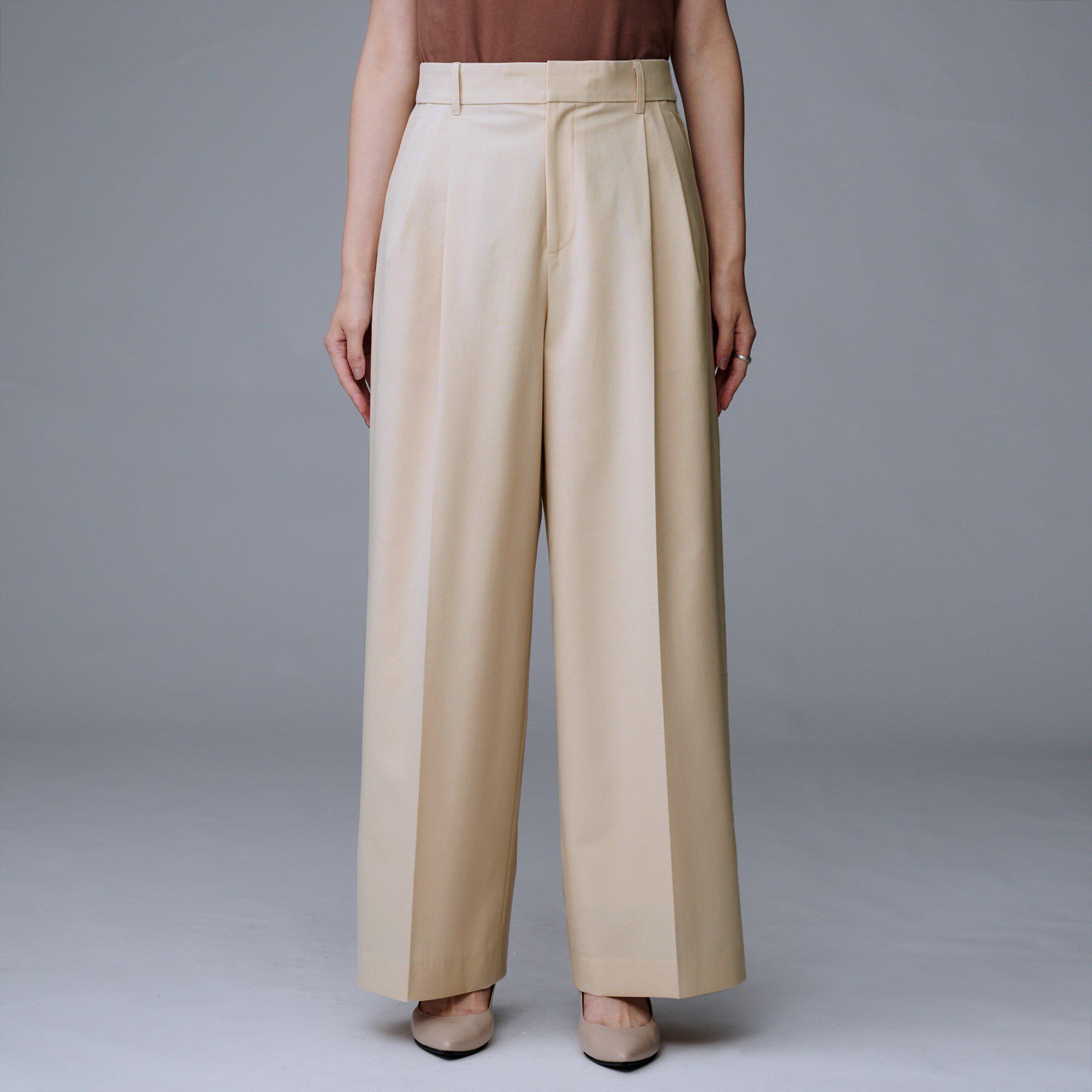 UNTITLED「【洗える/ウエスト後ろゴム】ウール混　タックワイドパンツ」|その他|