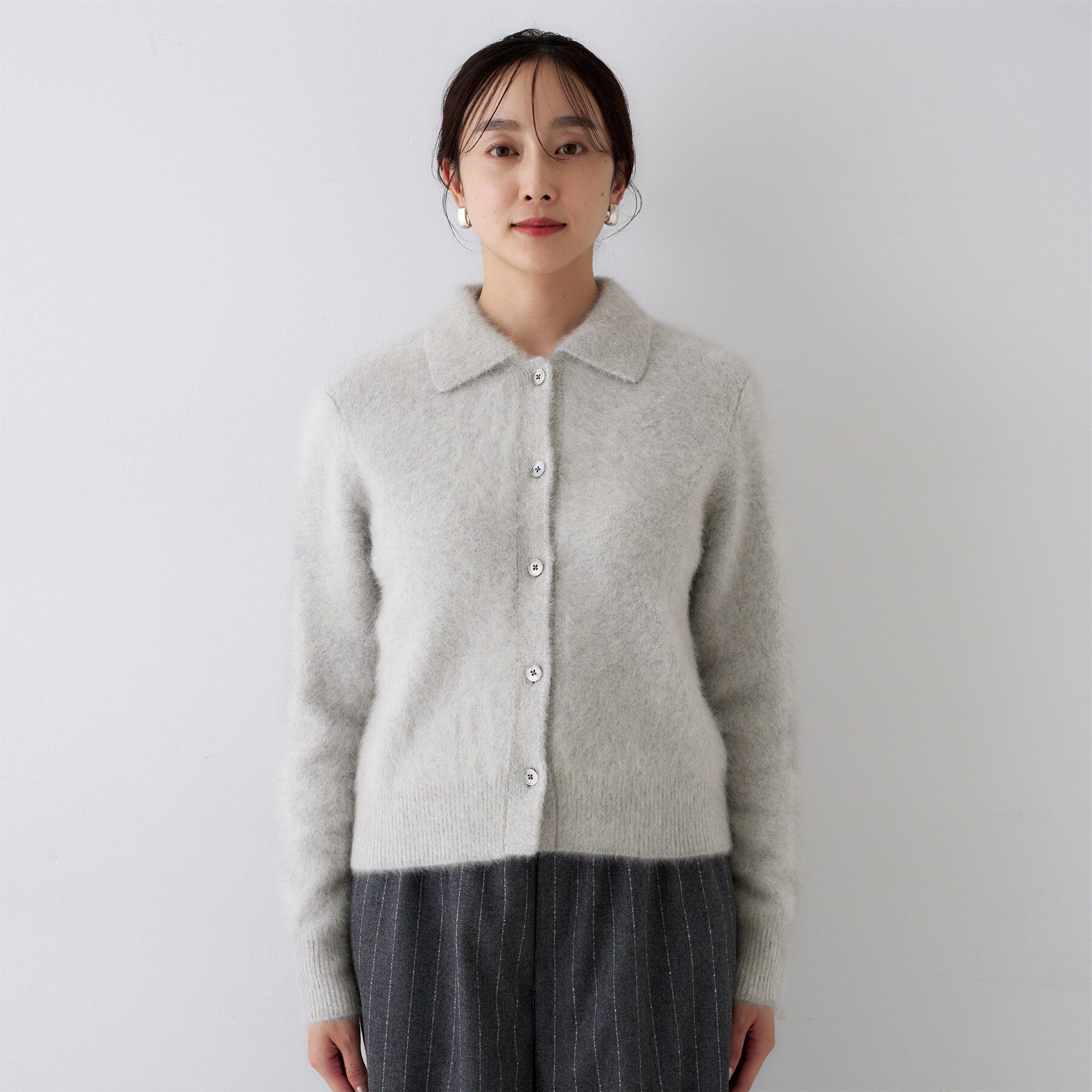 UNTITLED「【ふわふわニット/オンオフ使える】フォックスカシミヤ衿付きカーディガン」|カーディガン|