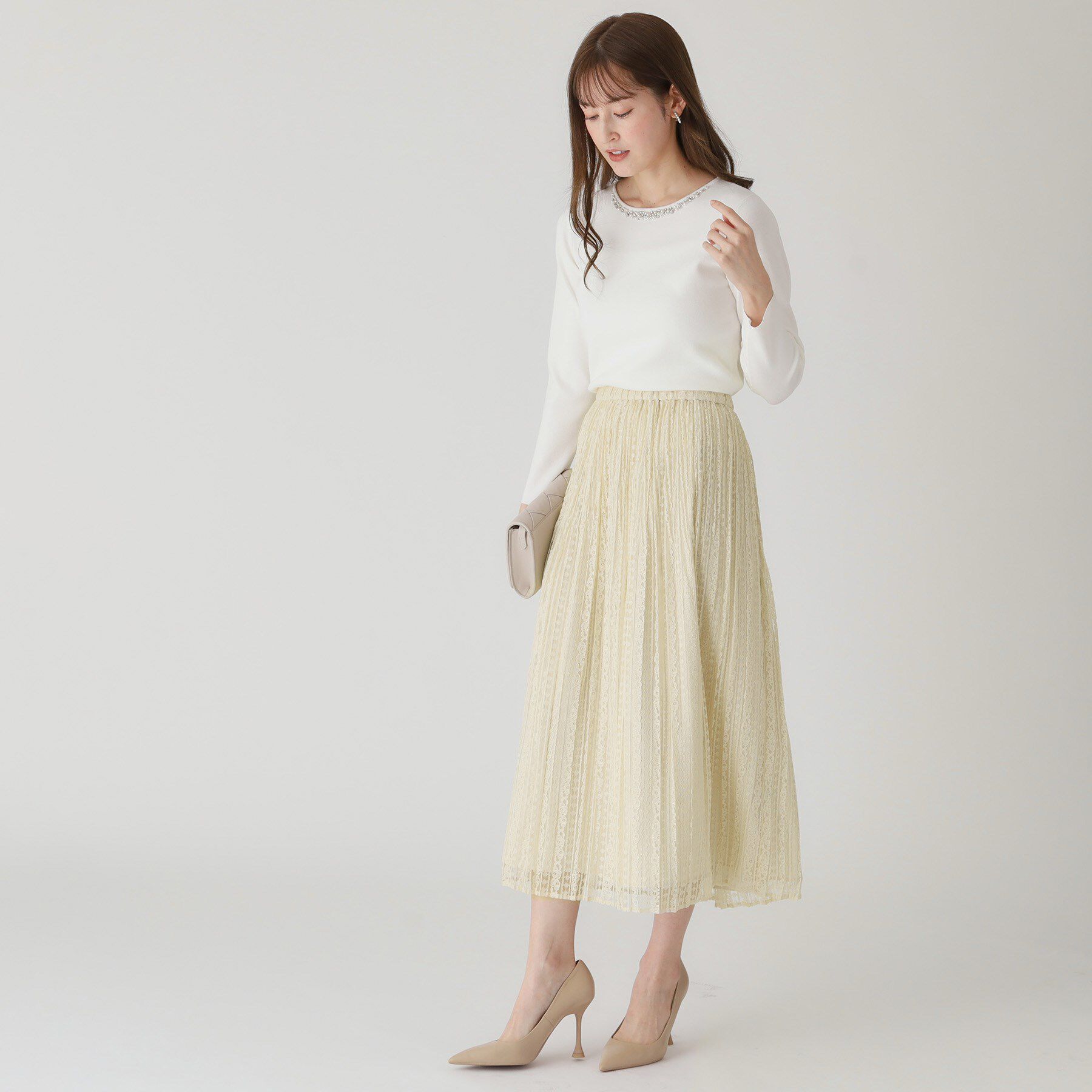 COUP DE CHANCE「【洗える】レース素材プリーツスカート」|スカート|