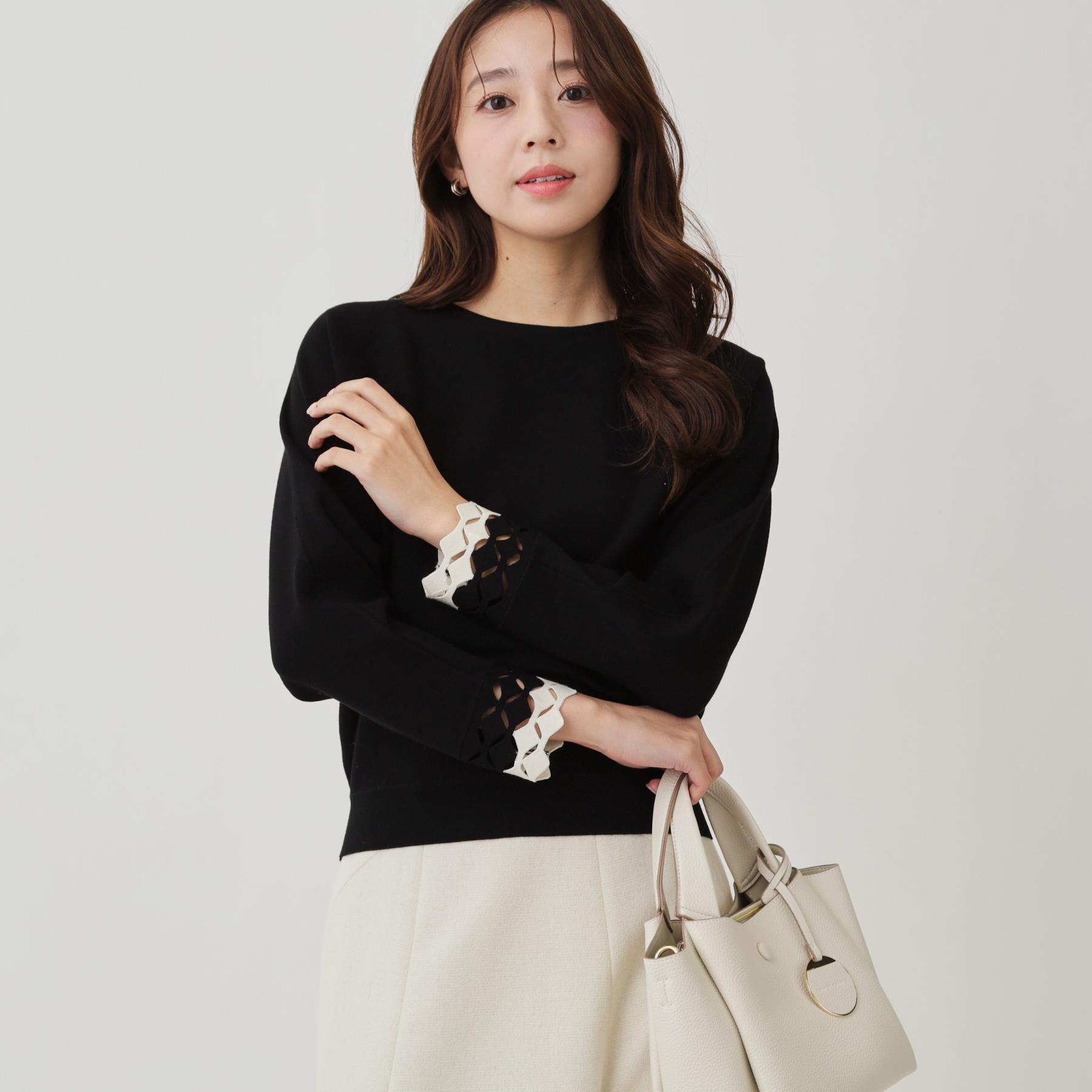 COUP DE CHANCE「【手洗い可】袖透かし柄ニットトップス」|ニット・セーター|