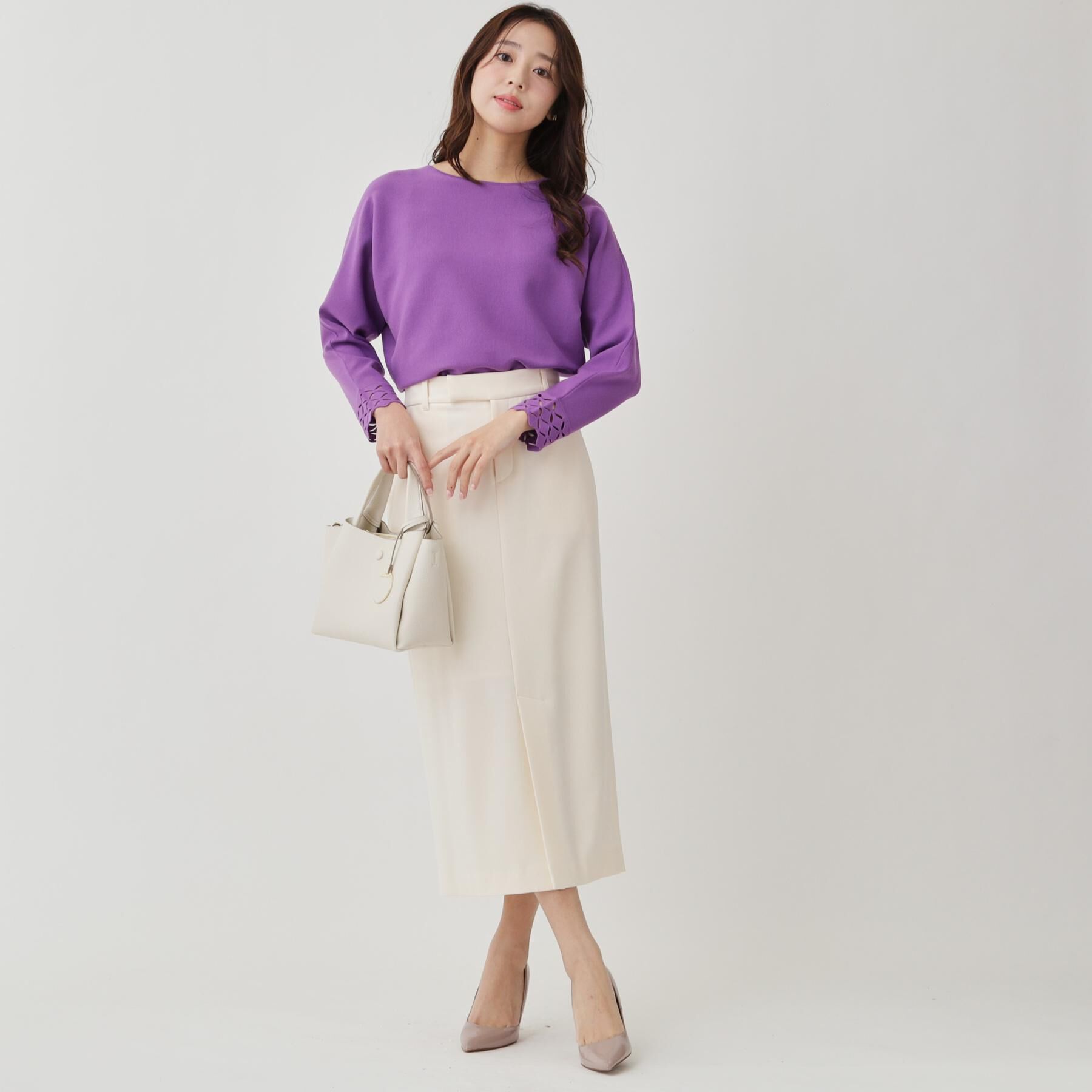 COUP DE CHANCE「【手洗い可】袖透かし柄ニットトップス」|ニット・セーター|