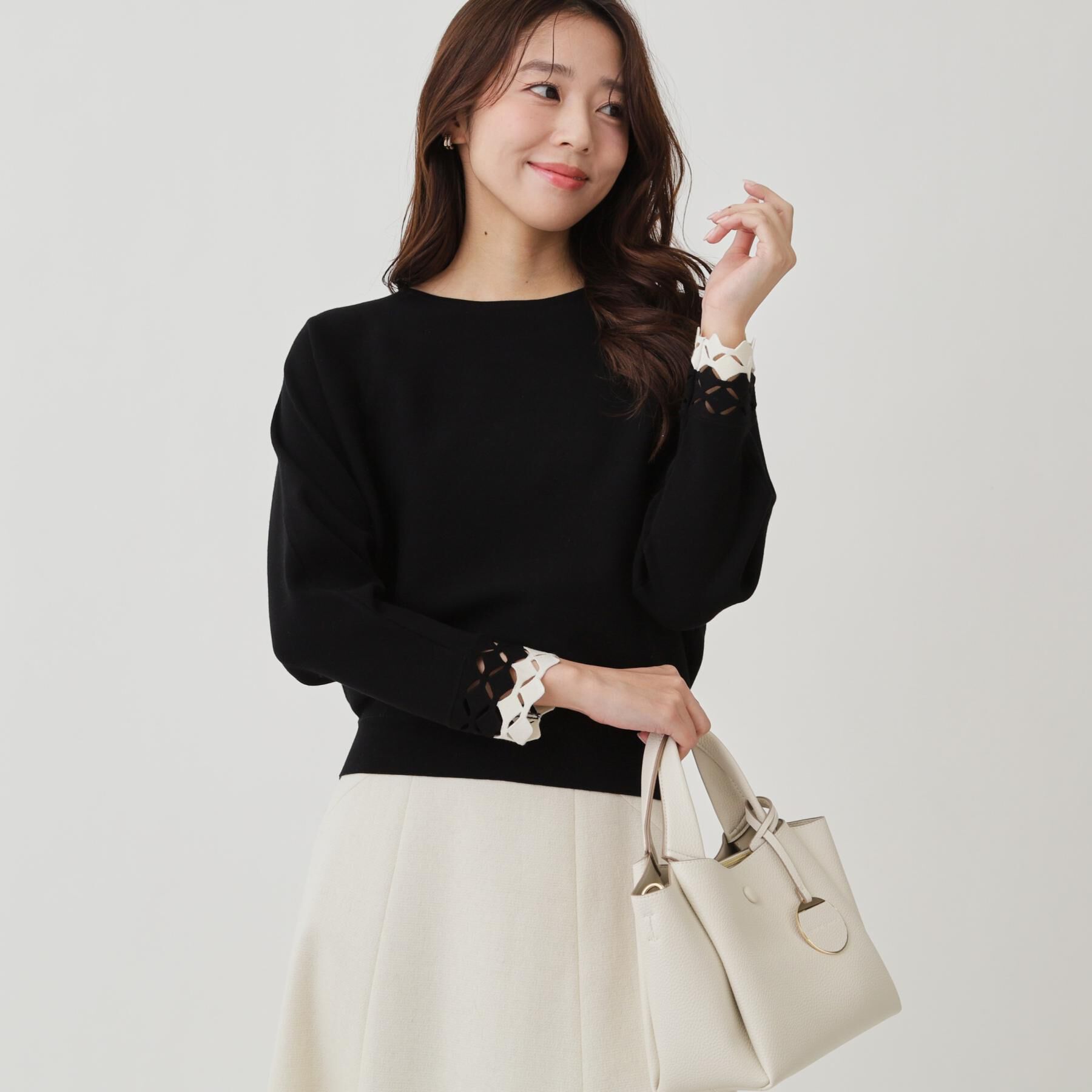 COUP DE CHANCE「【手洗い可】袖透かし柄ニットトップス」|ニット・セーター|