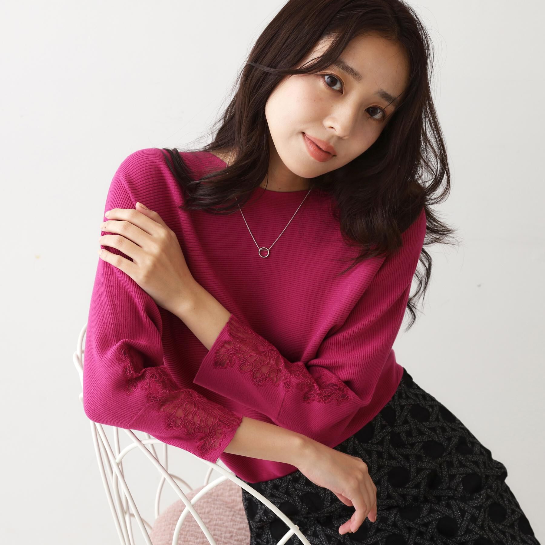 COUP DE CHANCE「【手洗い可】オーガンジー刺しゅうニットトップス」|ニット・セーター|