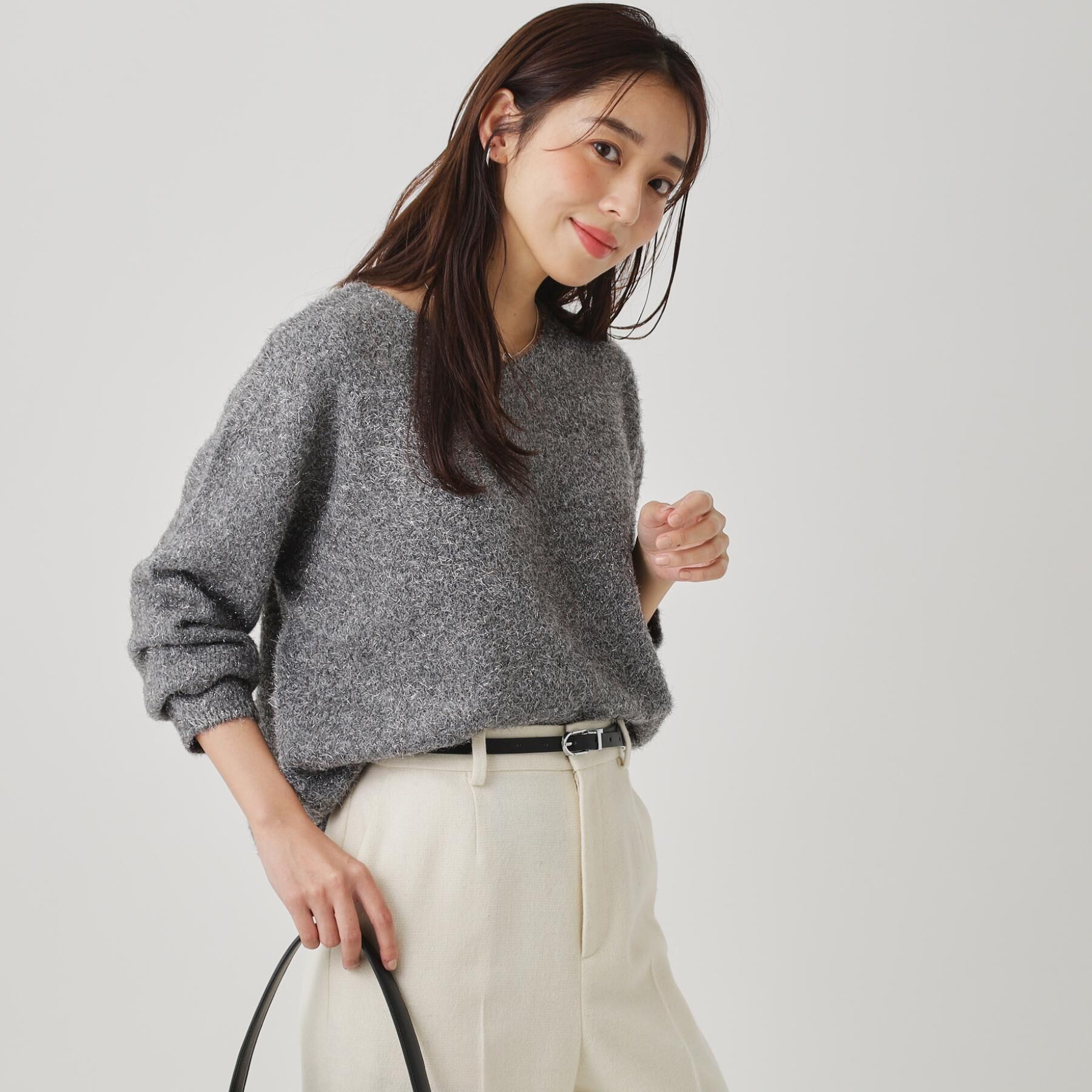 COUP DE CHANCE「【手洗い可】フェザーラメニットトップス」|ニット・セーター|チャコールグレー(0
