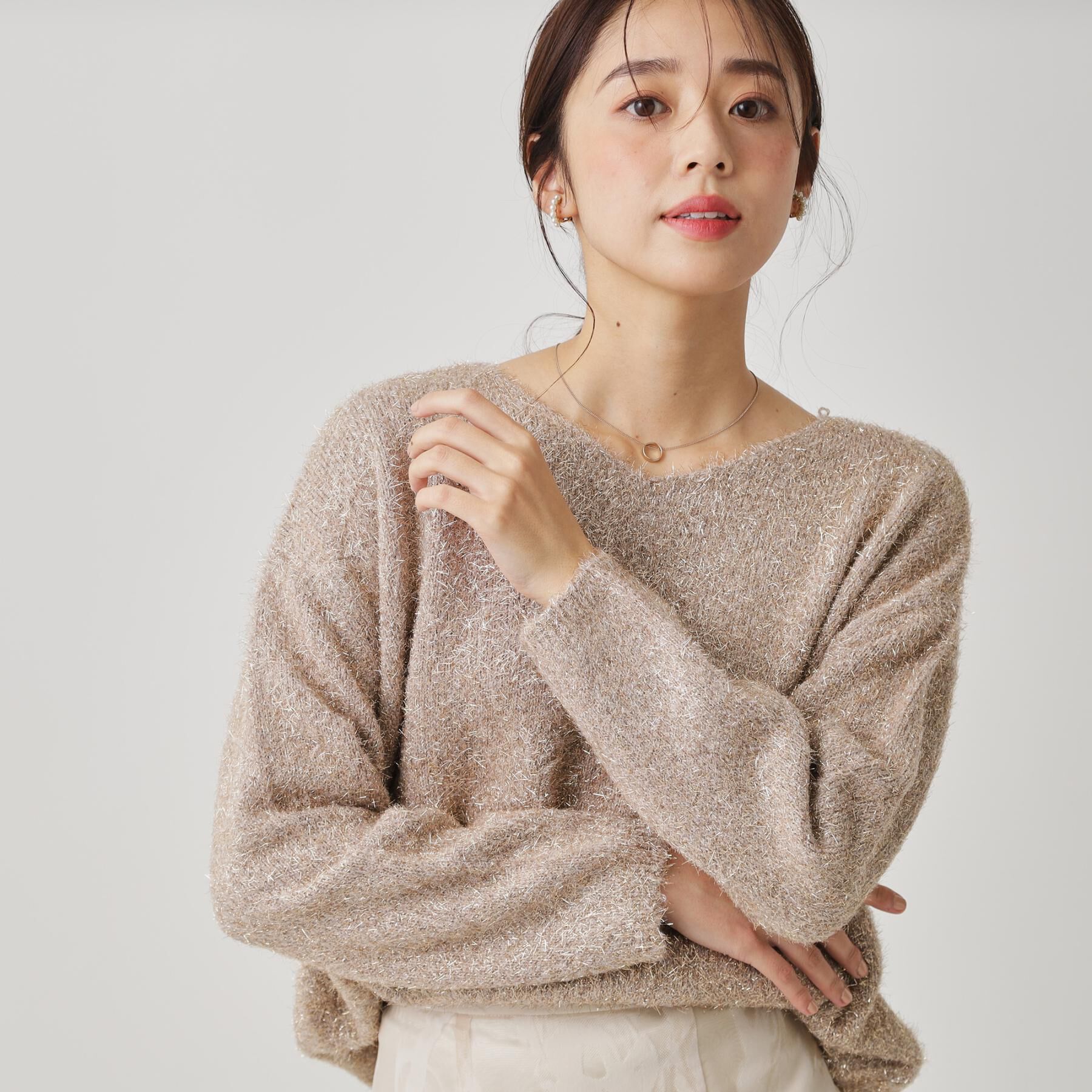 COUP DE CHANCE「【手洗い可】フェザーラメニットトップス」|ニット・セーター|モカブラウン(042