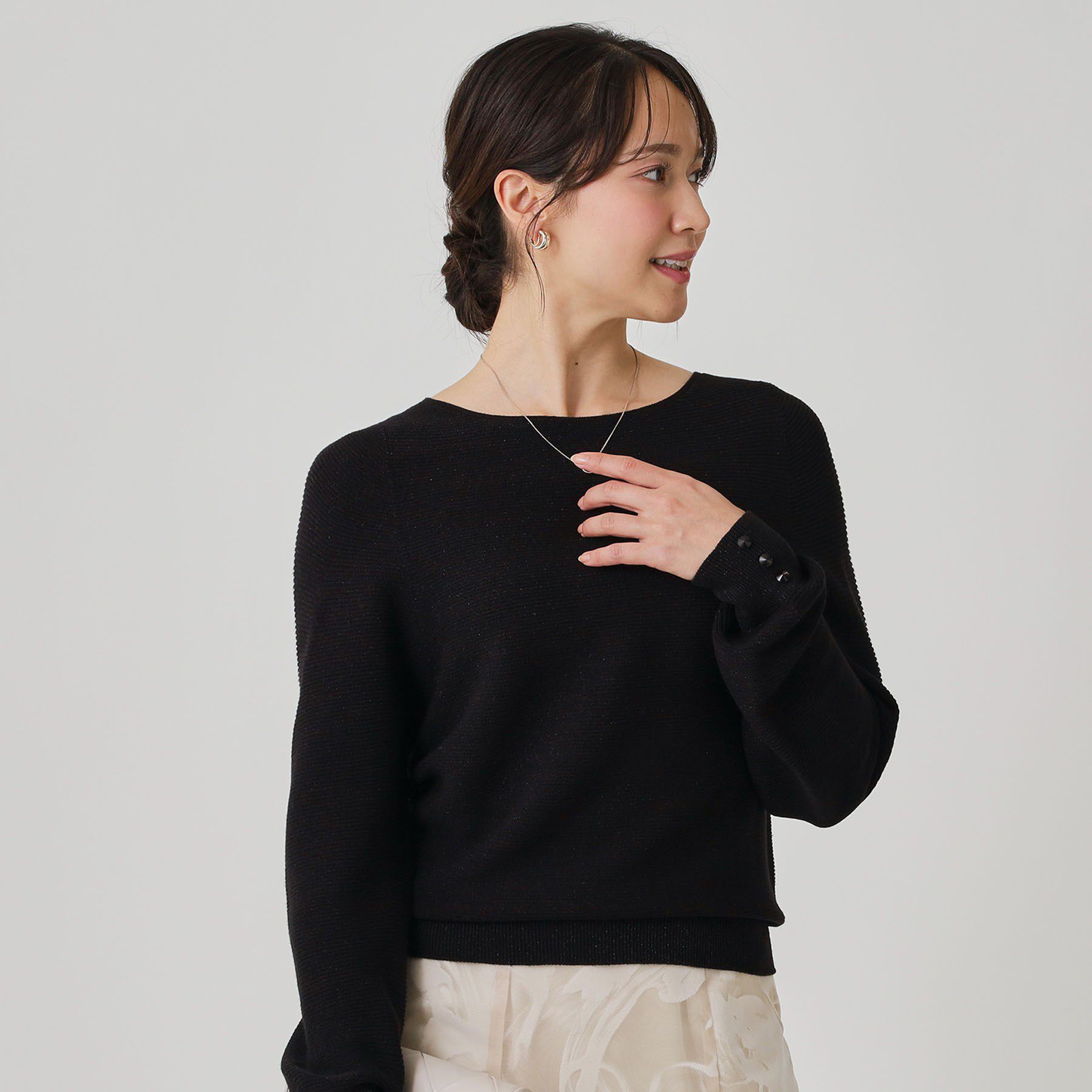 COUP DE CHANCE「【手洗い可／日本製／ホールガーメント】ラメ混ドルマンニットトップス」|ニット・セーター|ブラック(019)