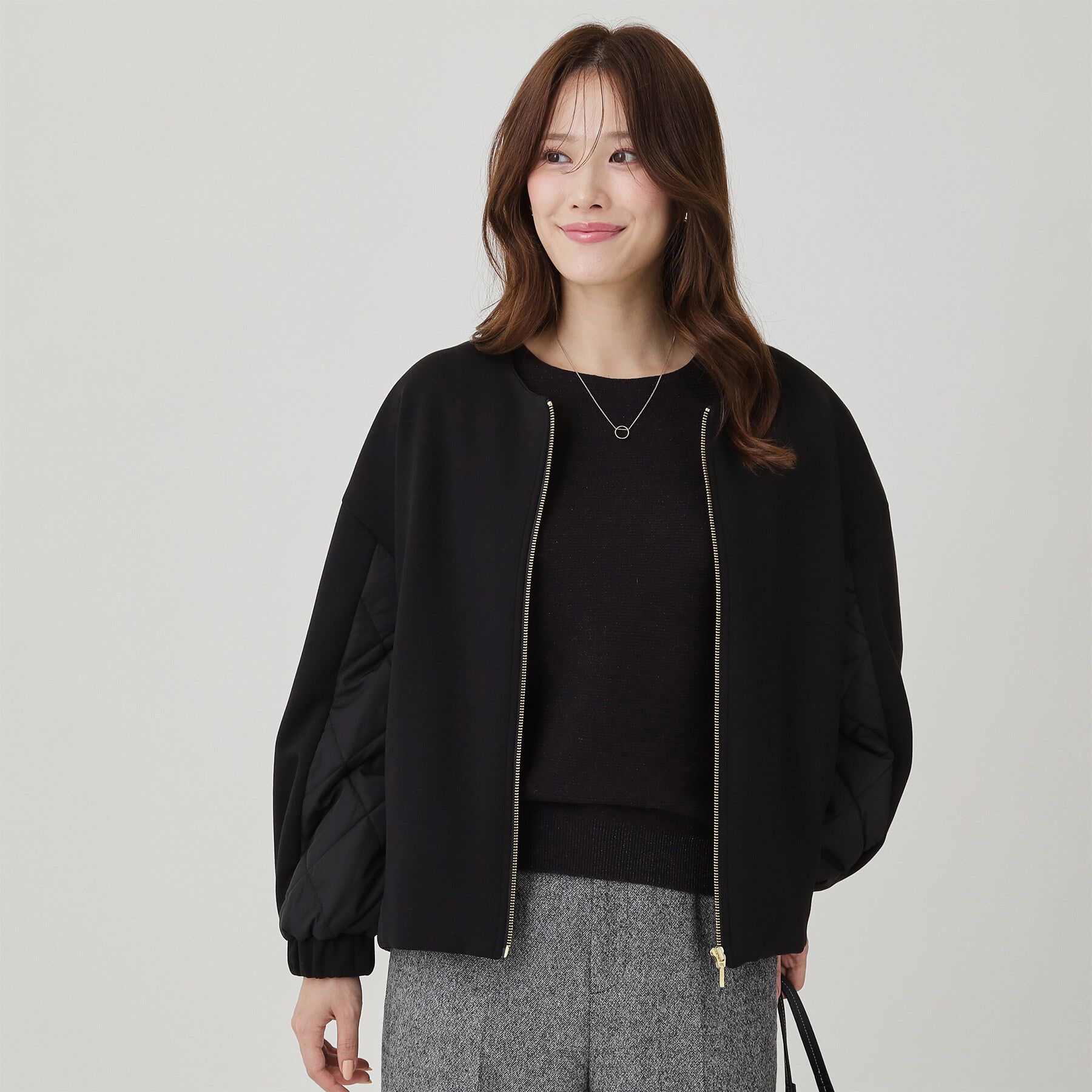 COUP DE CHANCE「【軽羽織】中綿キルティングブルゾン」|ブルゾン・スタジャン|ブラック(019)