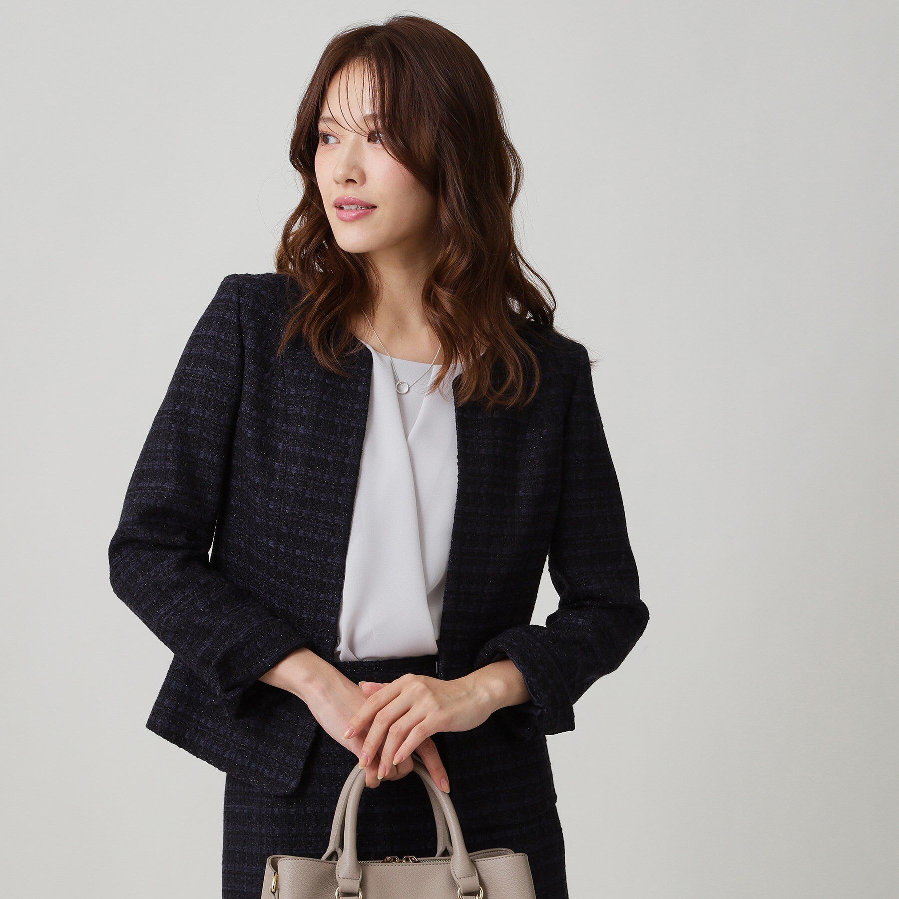 COUP DE CHANCE「【日本製／セットアップ可】ファンシーツィードのノーカラージャケット」|ノーカラージャケット|ネイビー(494)