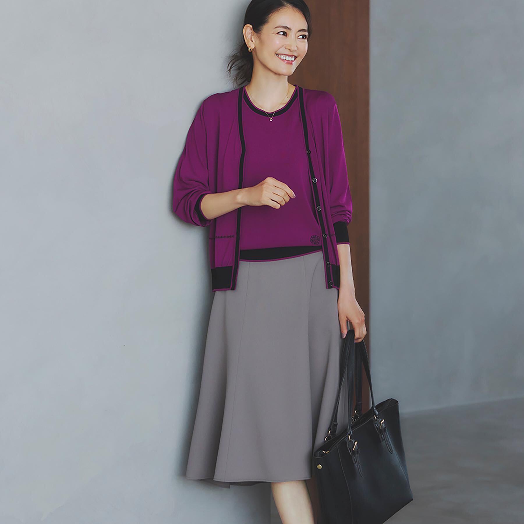 Reflect「【WEB先行カラーあり／手洗い可／アンサンブル可】バイカラー五分袖ニット」|ニット・セーター|