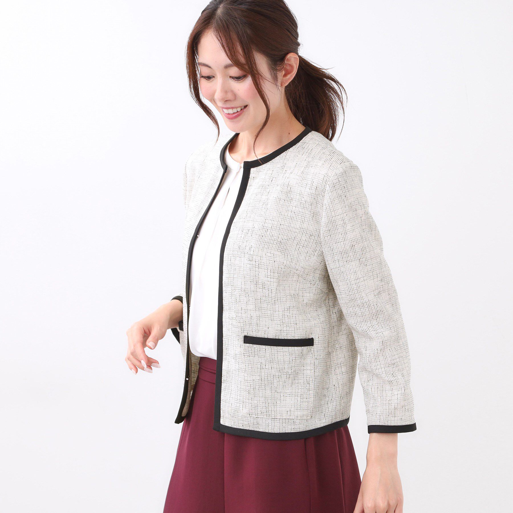 Reflect「【軽い着心地】メッシュツイードジャケット」|ノーカラージャケット|