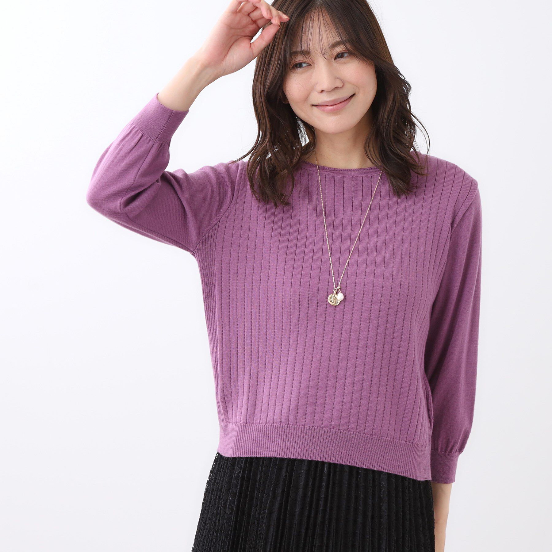 Reflect「【WEB先行カラーあり／インナーにおすすめ◎／アンサンブル可】すっきり見え縦編み柄ニット」|ニット・セーター|