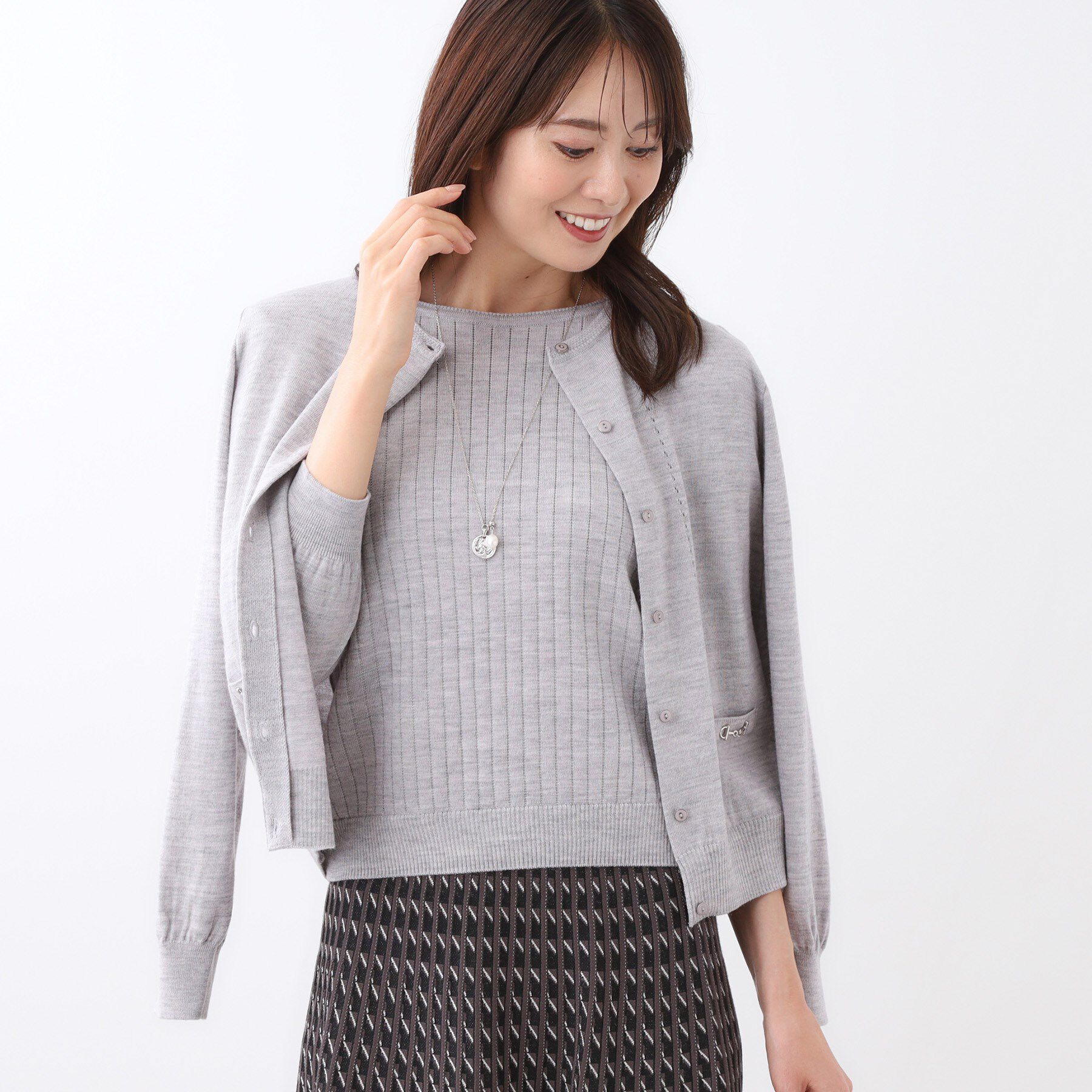 Reflect「【WEB先行カラーあり／軽い羽織に◎／アンサンブル可】透かし柄カーディガン」|カーディガン|