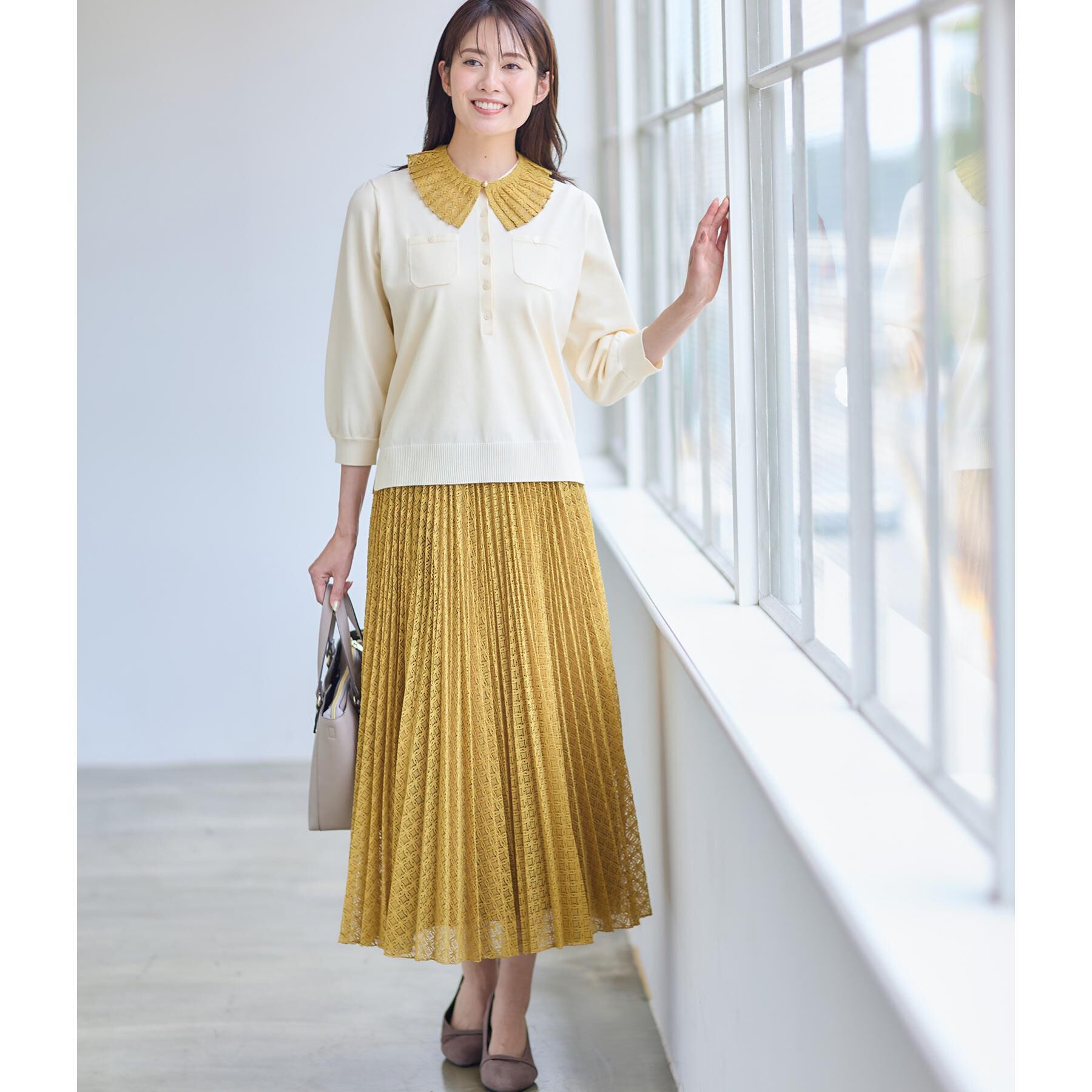 Reflect「【透けにくい◎】衿付き七分袖ニット」|ニット・セーター|