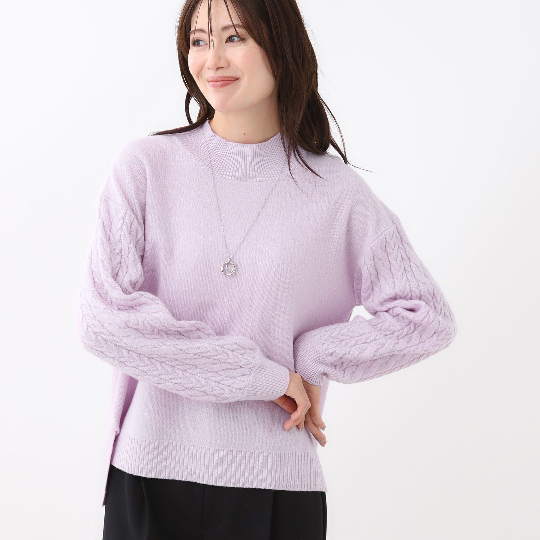 Reflect「【一枚で着映え◎／ゆったりシルエット】ラメ&times;スパンコールウール混ニット」|ニット・セーター|ラベンダー(080)