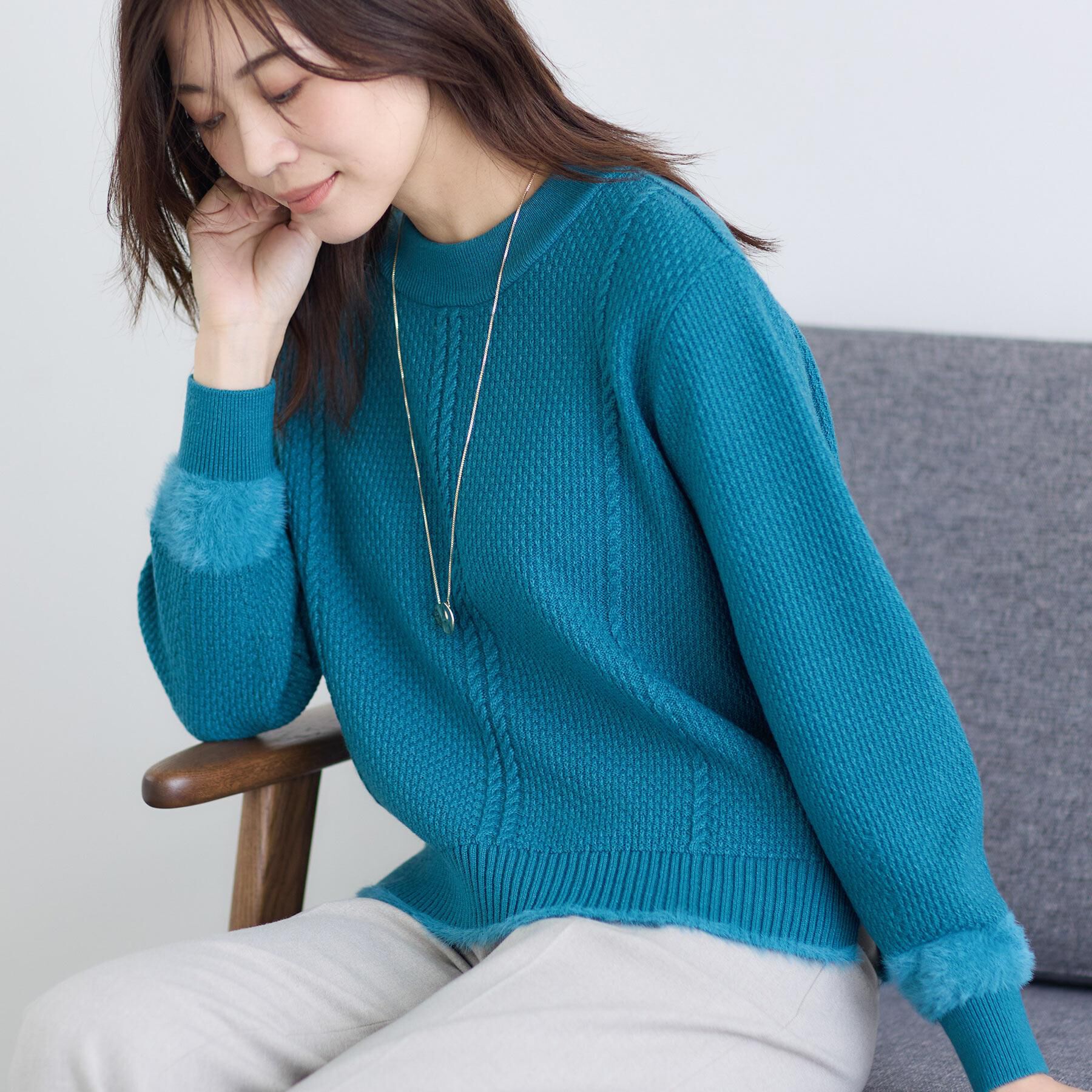 Reflect「【ほんのりラメ感◎】ケーブル柄ニット」|ニット・セーター|ブルーグリーン(09